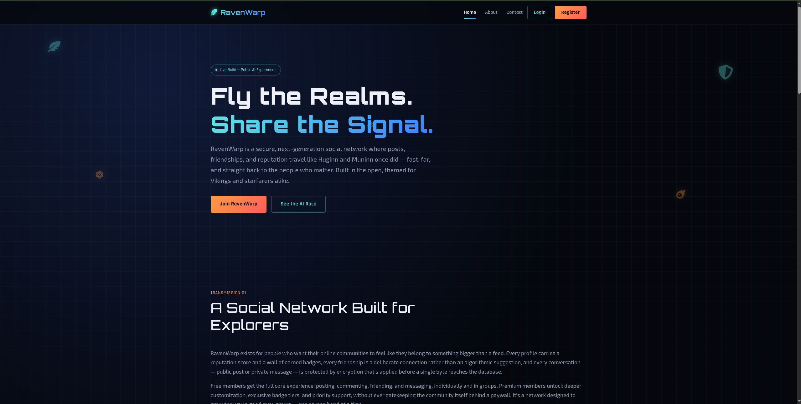 Claude build homepage screenshot — RavenWarp